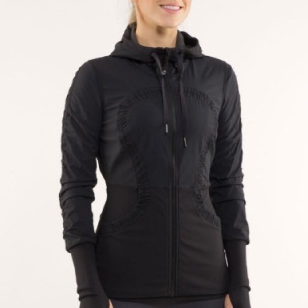 Lululemon Dance Studio Jacket Black Full Zip Hoodie Ruffled Size 6